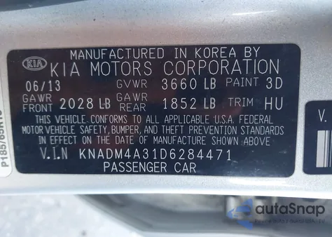2013 Kia Rio Lx z USA, uszkodzony, nr VIN KNADM4A31D6284471